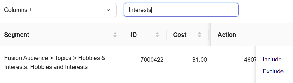 **Search criteria by Segment Name**