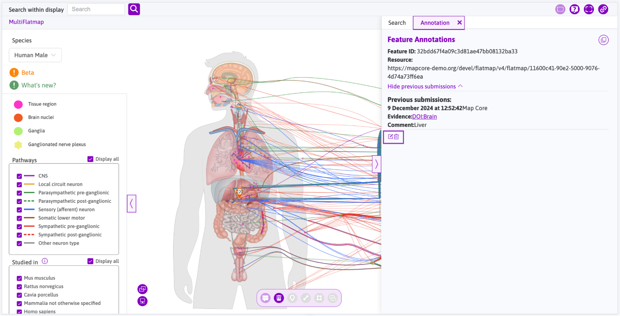 **Figure 7:** Feature annotations dialog for deleting drawn feature.