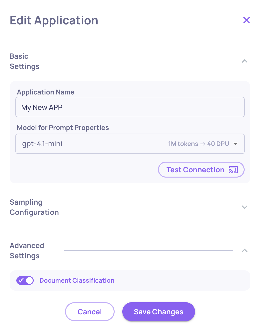 Document Classification Enable/Disable Toggle on the Edit Application Flow
