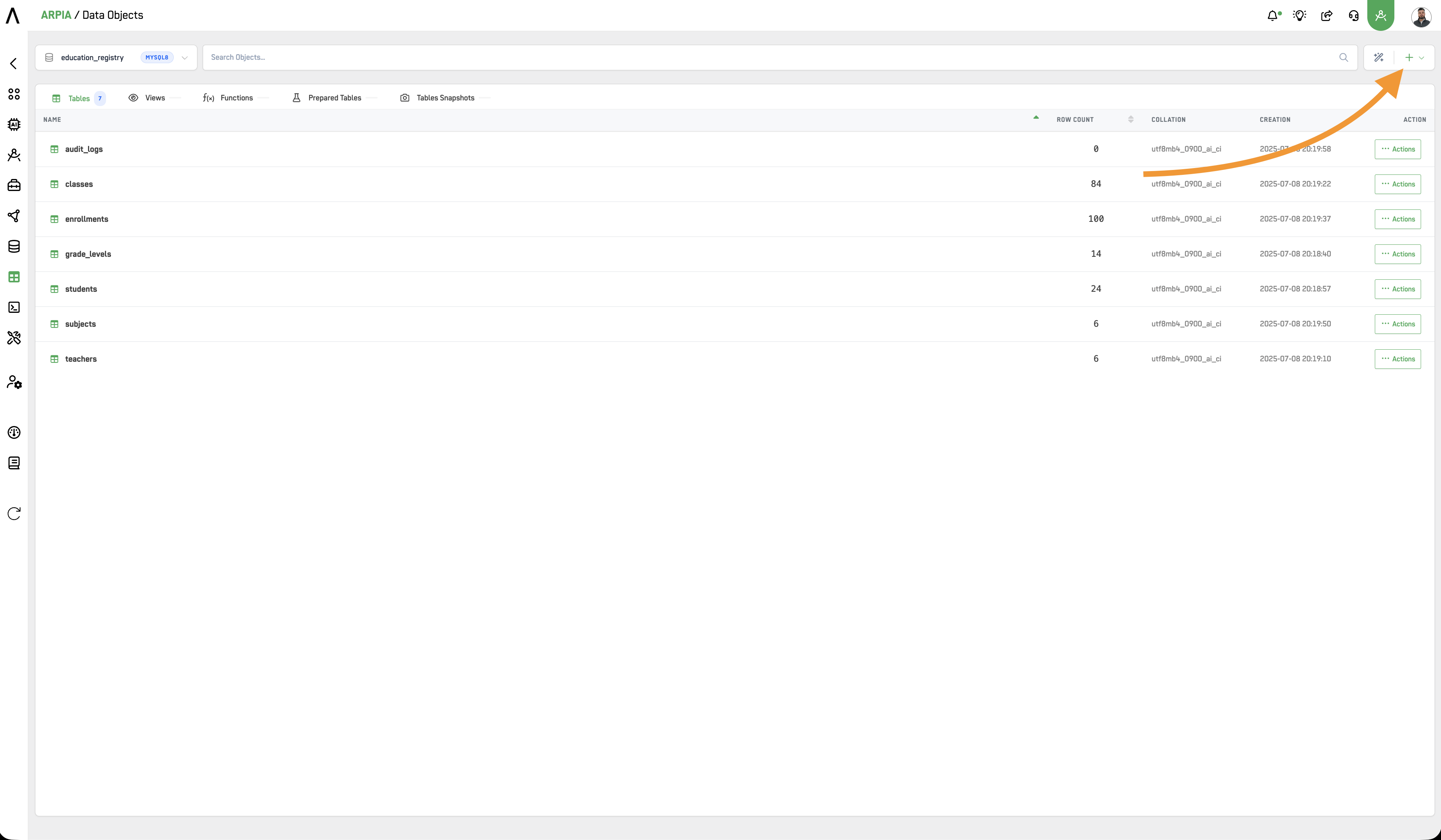 Step 2: Trigger button and ACTIONS button options for creating a trigger