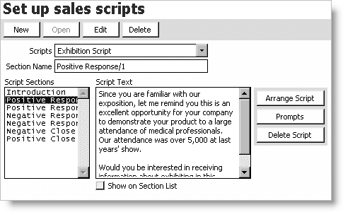 From Exposition, select Set up tables > Sales scripts