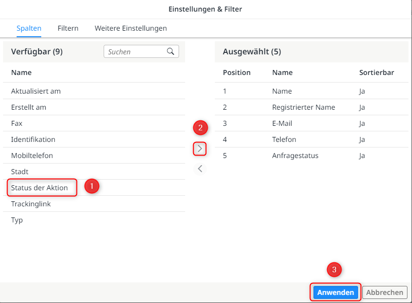 Tabelle konfigurieren