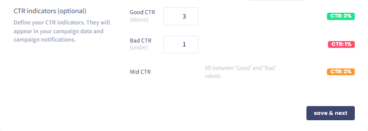 Screenshot of setting CTR indicators
