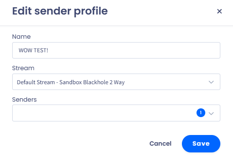 Screenshot of the Edit sender profile dialog box