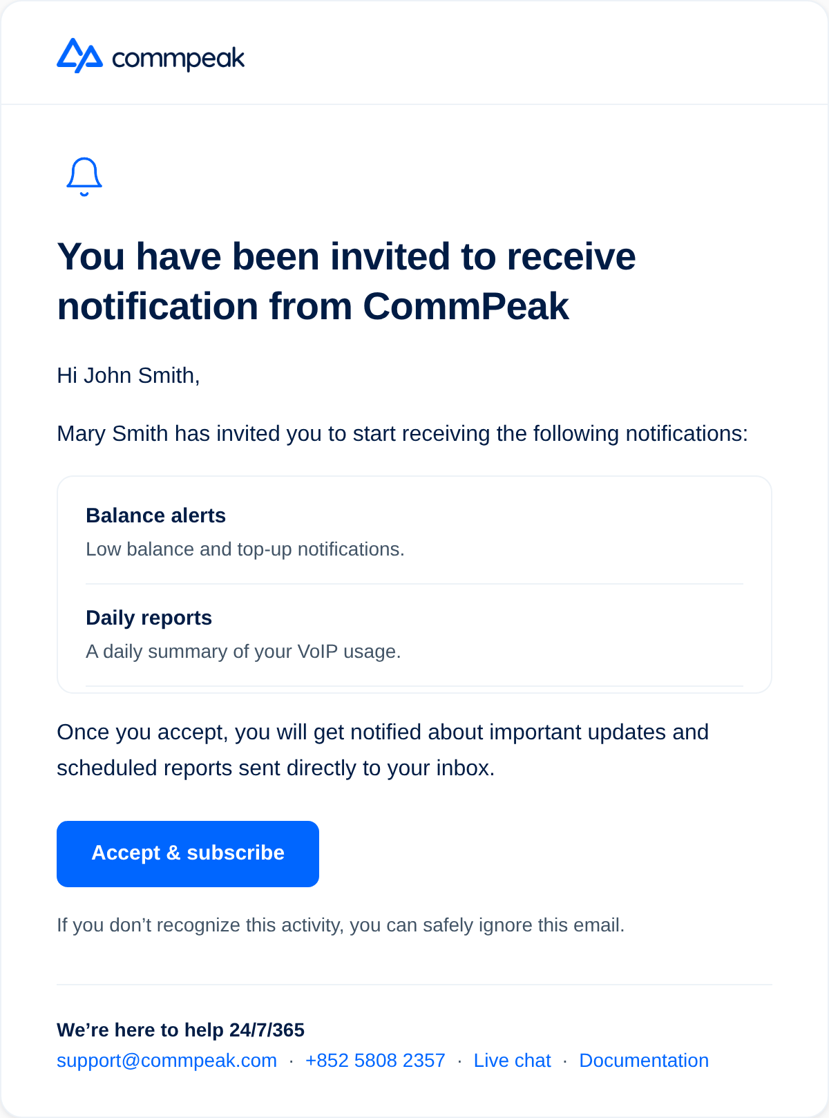 Screenshot of the invitation email