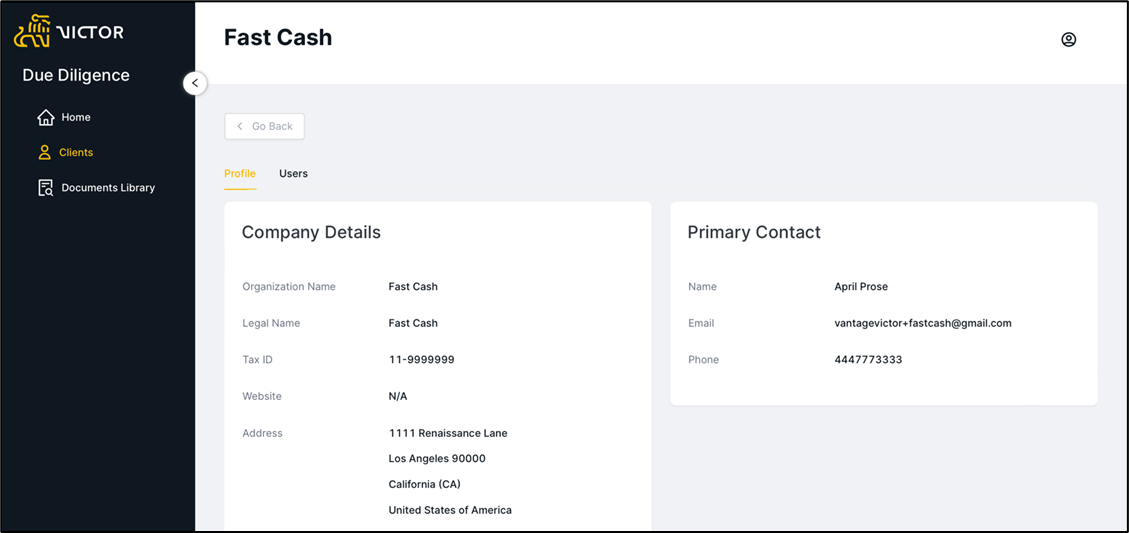 Figure 7. Client Profile as seen as a Client Viewer role