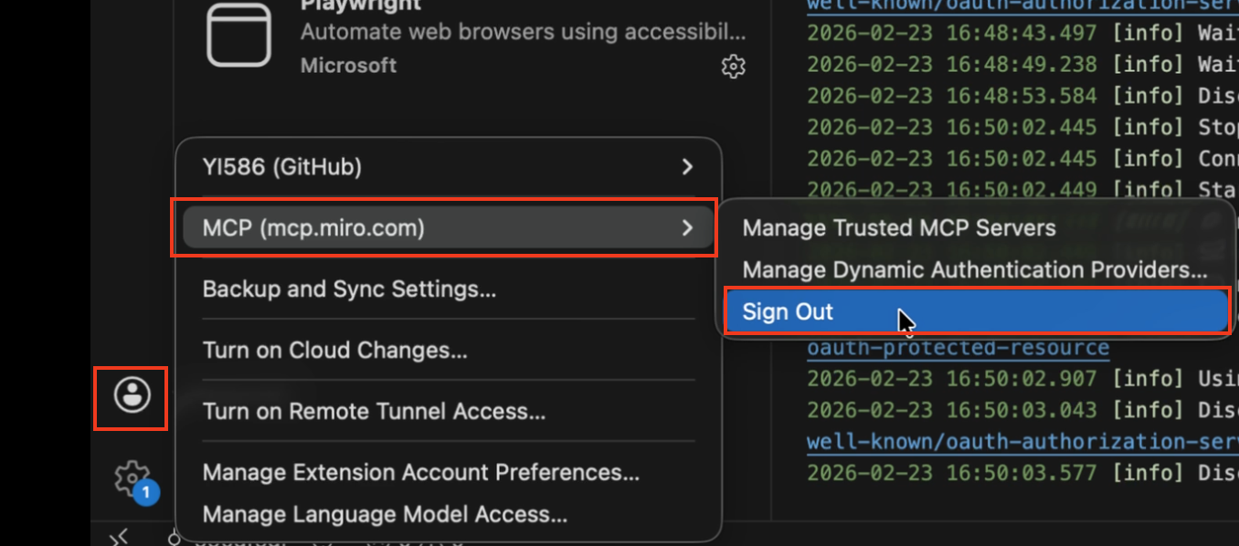 Sign out of the Miro MCP Server.