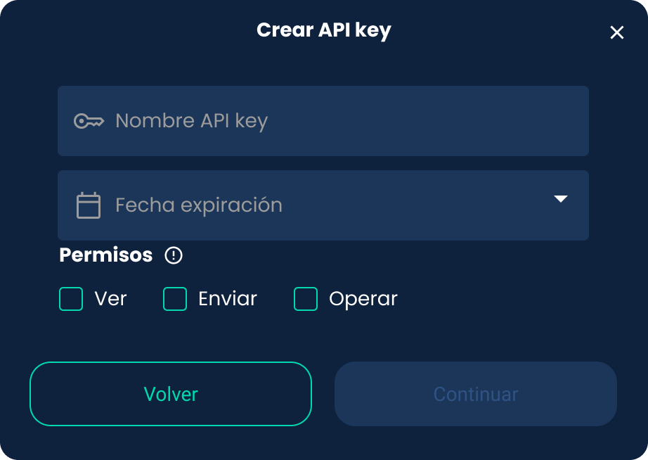 Modal creación API Key