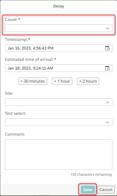 After entering a cause, the delay can be saved
