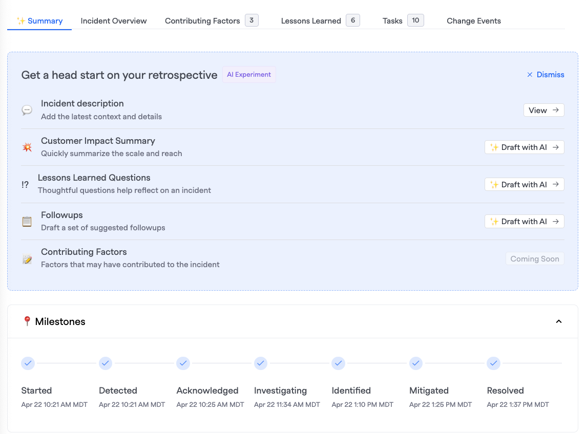 Summary tab in Retrospective view