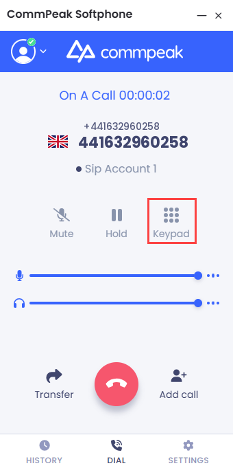 Screenshot of the keypad: full mode
