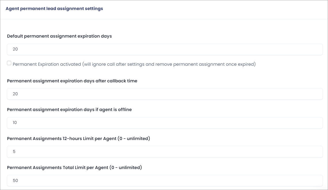 Agent permanent lead assignment settings