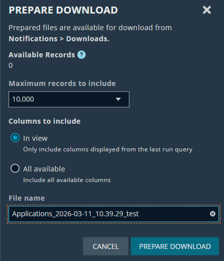 Prepare download query