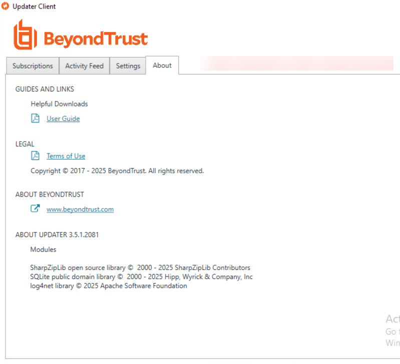 BT Updater About tab
