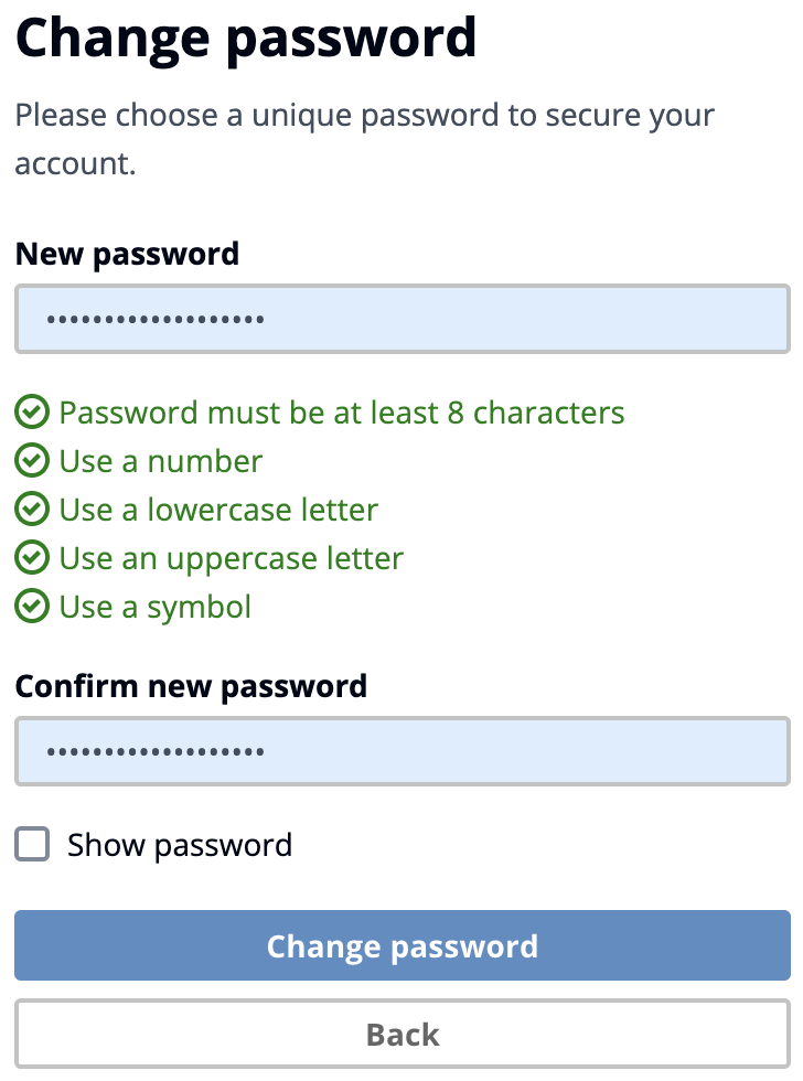 User password setup