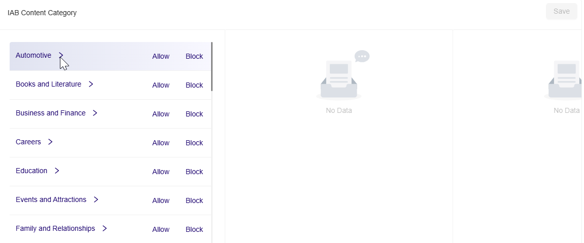 **View top level IAB Content Category**
