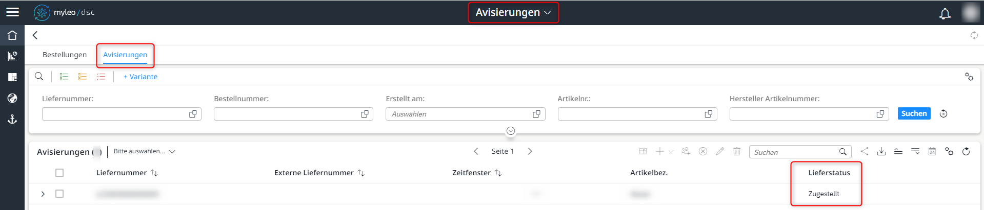 Anzeige des Lieferstatus in der Wo+rklist
