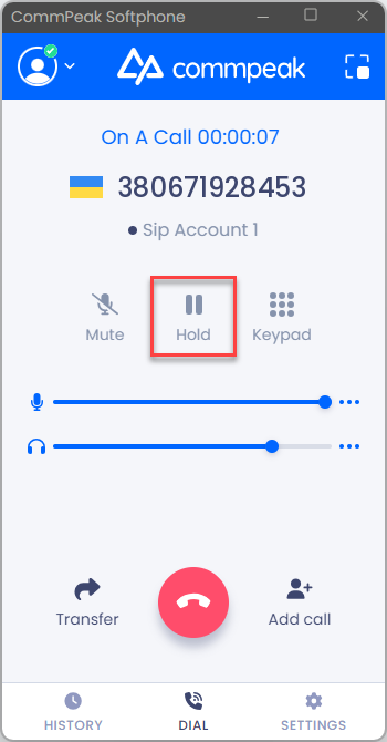Screenshot of the **Hold** button: full mode