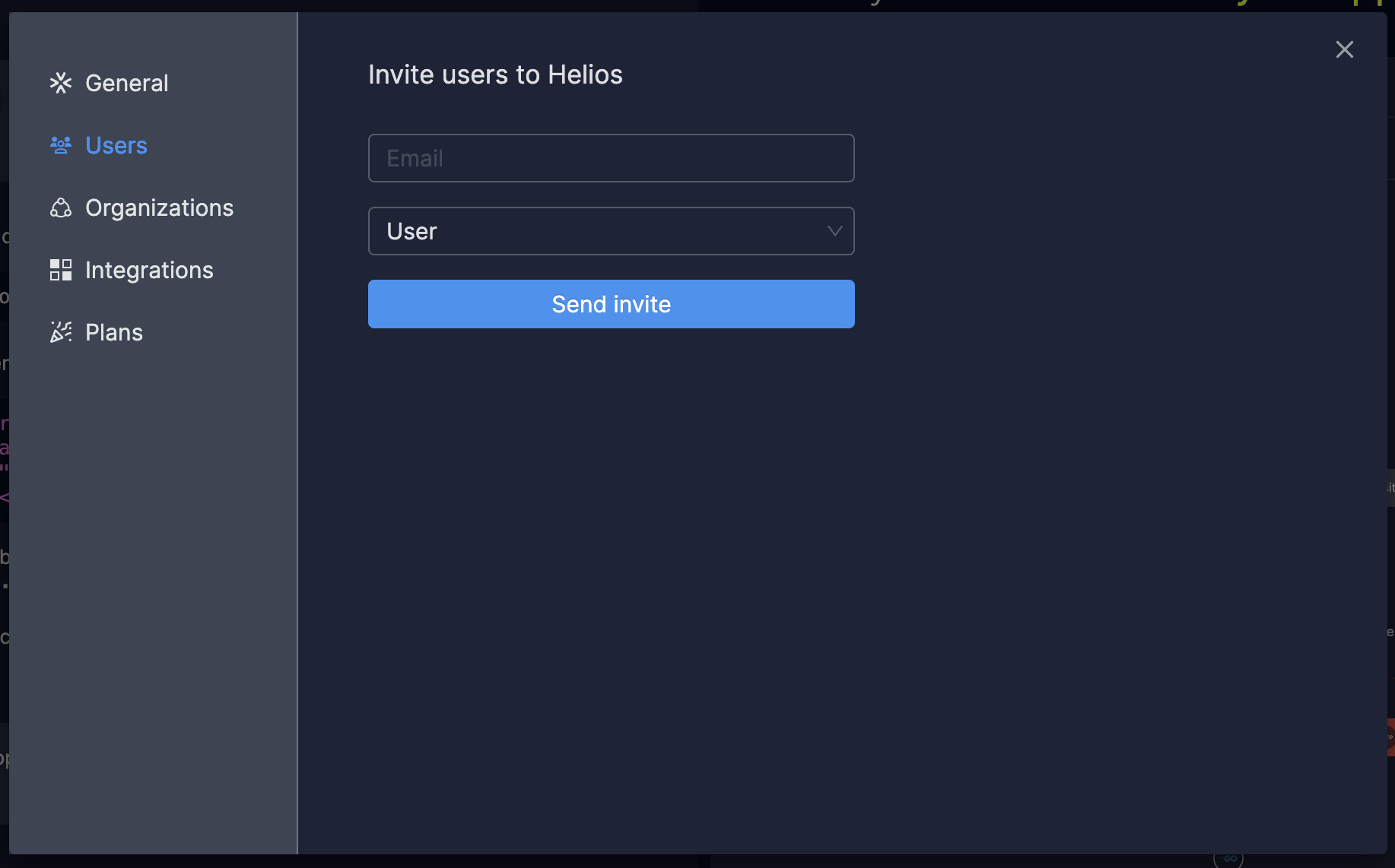 Inviting users directly from the Helios app