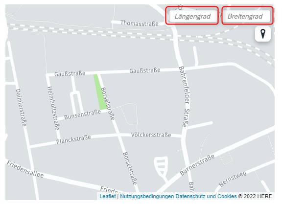 Anzeige des Längen- und Breitengrades