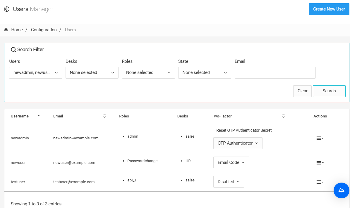 Screenshot of the **Users Manager** page