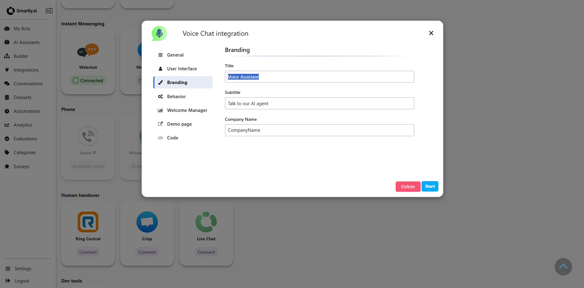 Voice Chat Branding settings