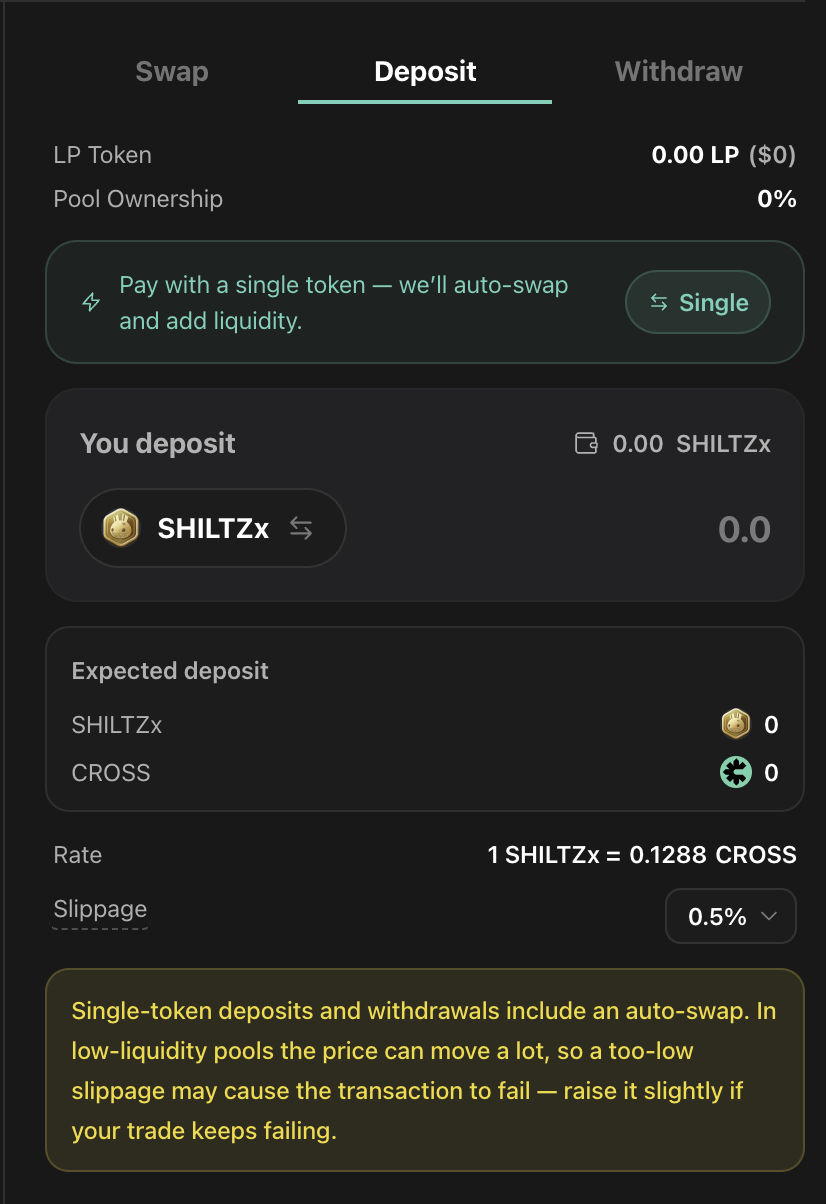 Single-token Zap deposit