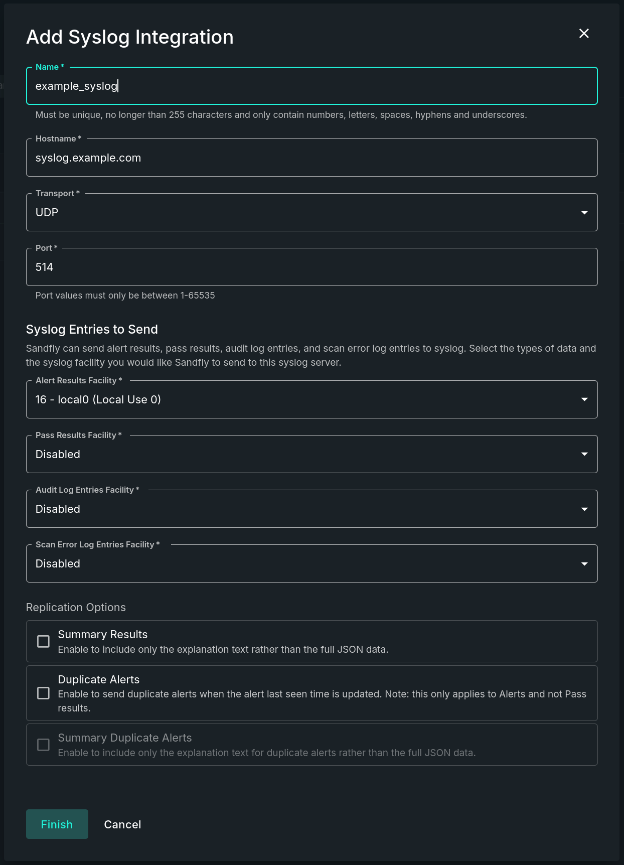An image of the Add Syslog form