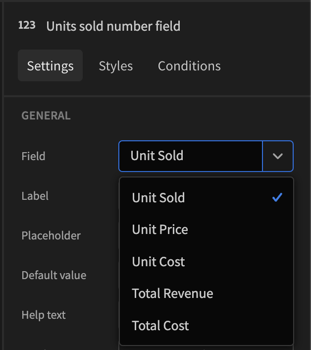 Selecting a field from the form schema