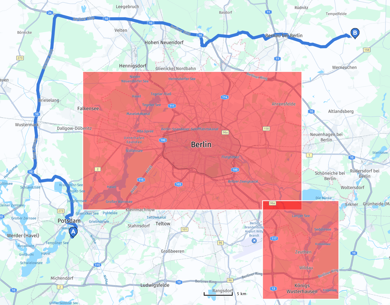 Two areas excluded from routing