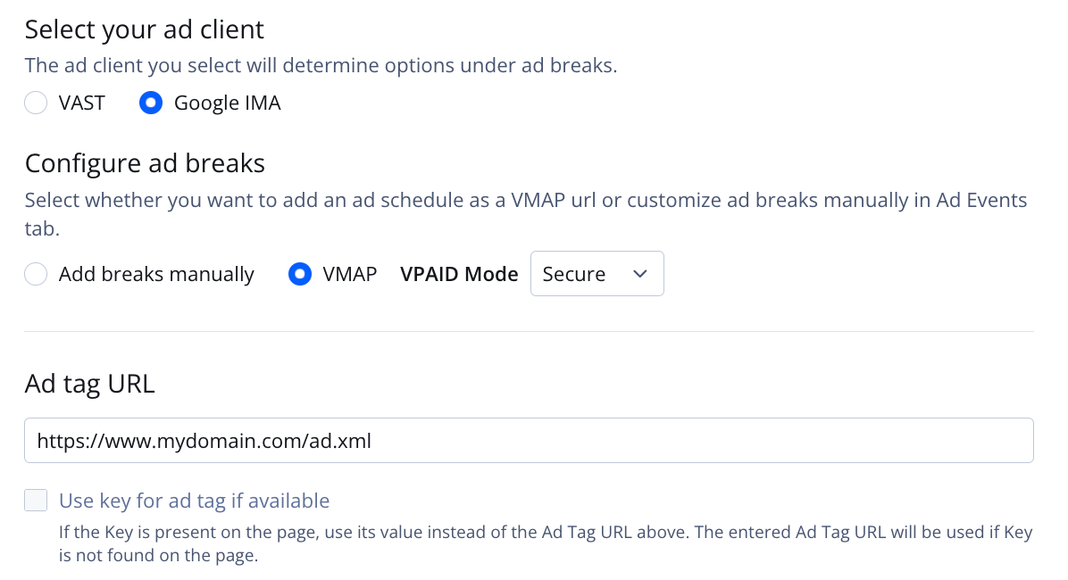 Configure ad breaks for Google IMA VMAP