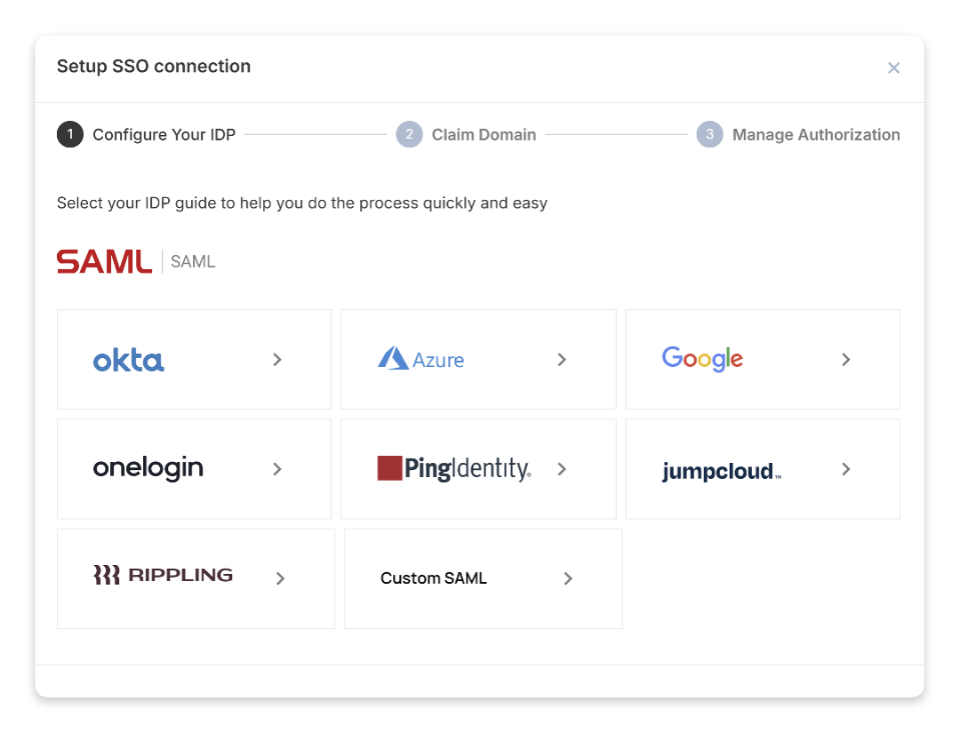 Screenshot of the SAML options page.