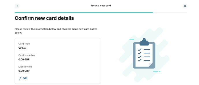 Confirm detail for issuing a new card