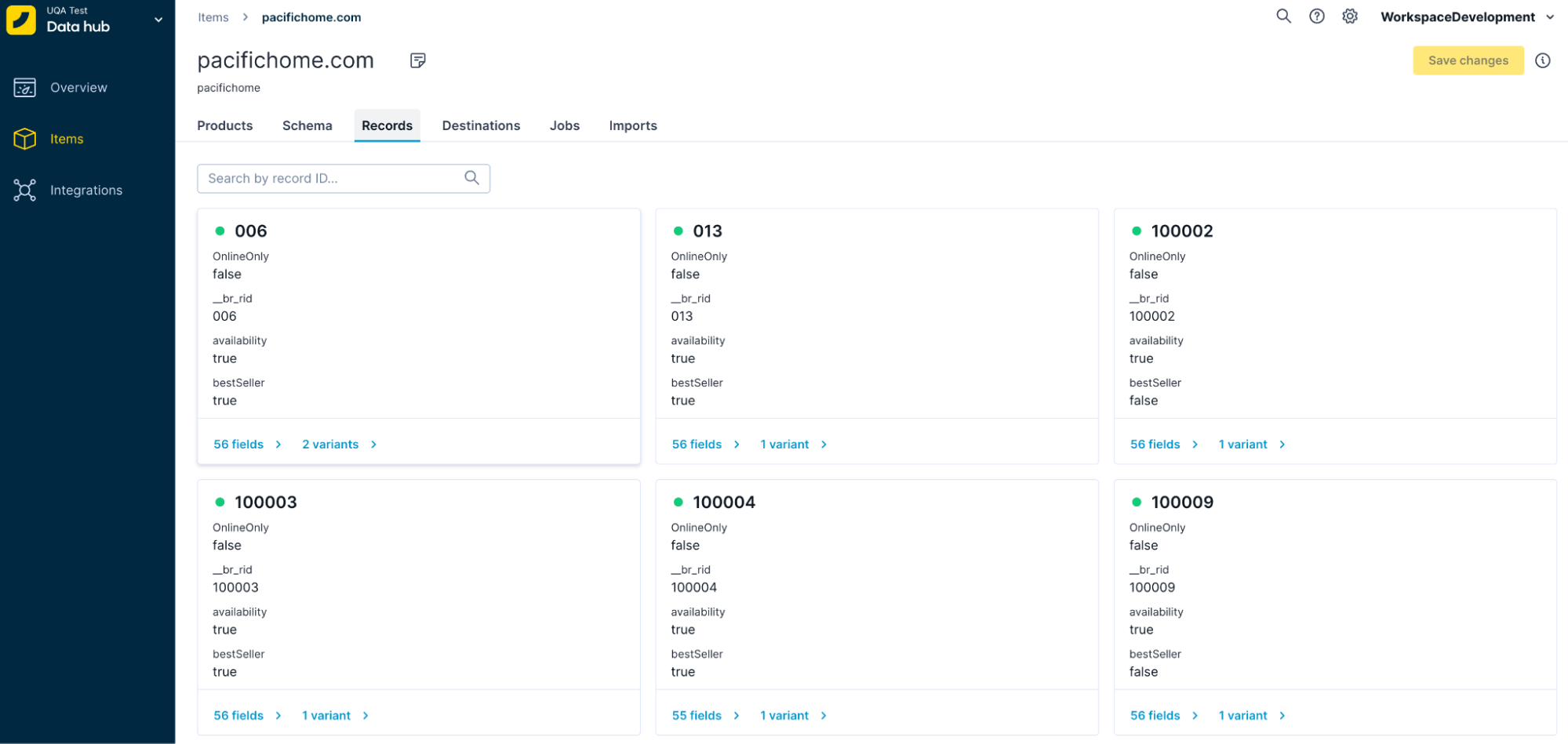 Example of how Bloomreach Data hub connects web, CRM, ERP, feeds, and events to Bloomreach products.