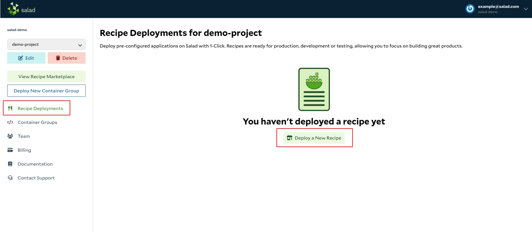 Recipe Deployment Page