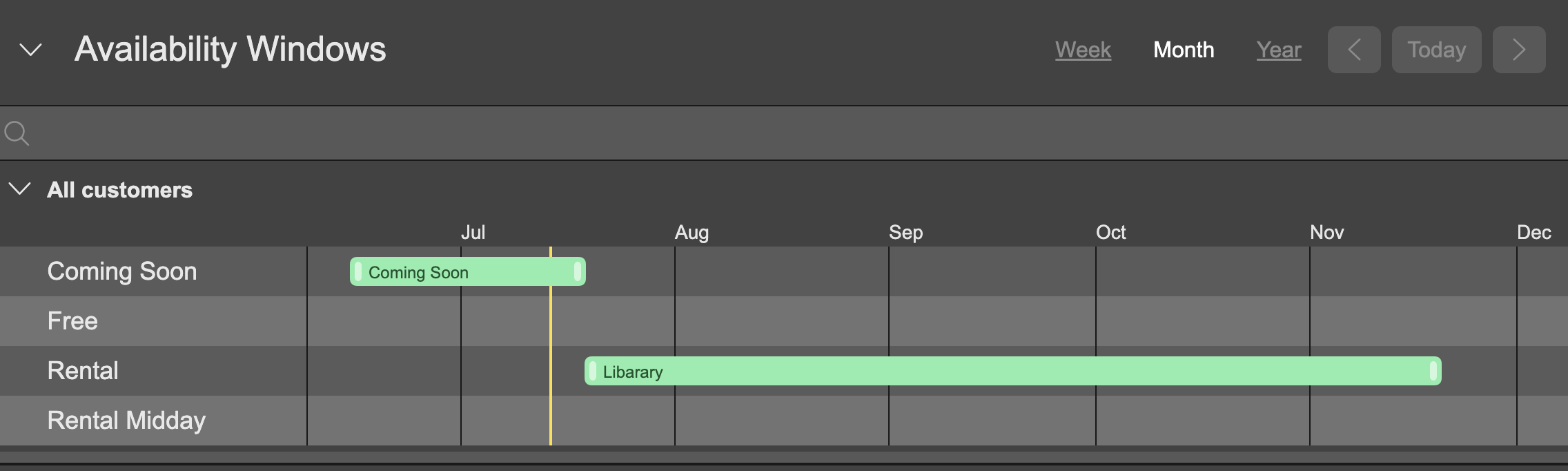 Click Month to see the timeline in months (default view)