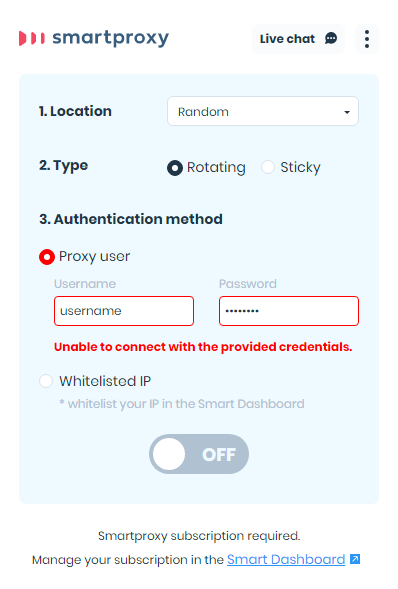 chrome-smartproxy-extension-error-unable-to-connect-with-provided-credentials.png