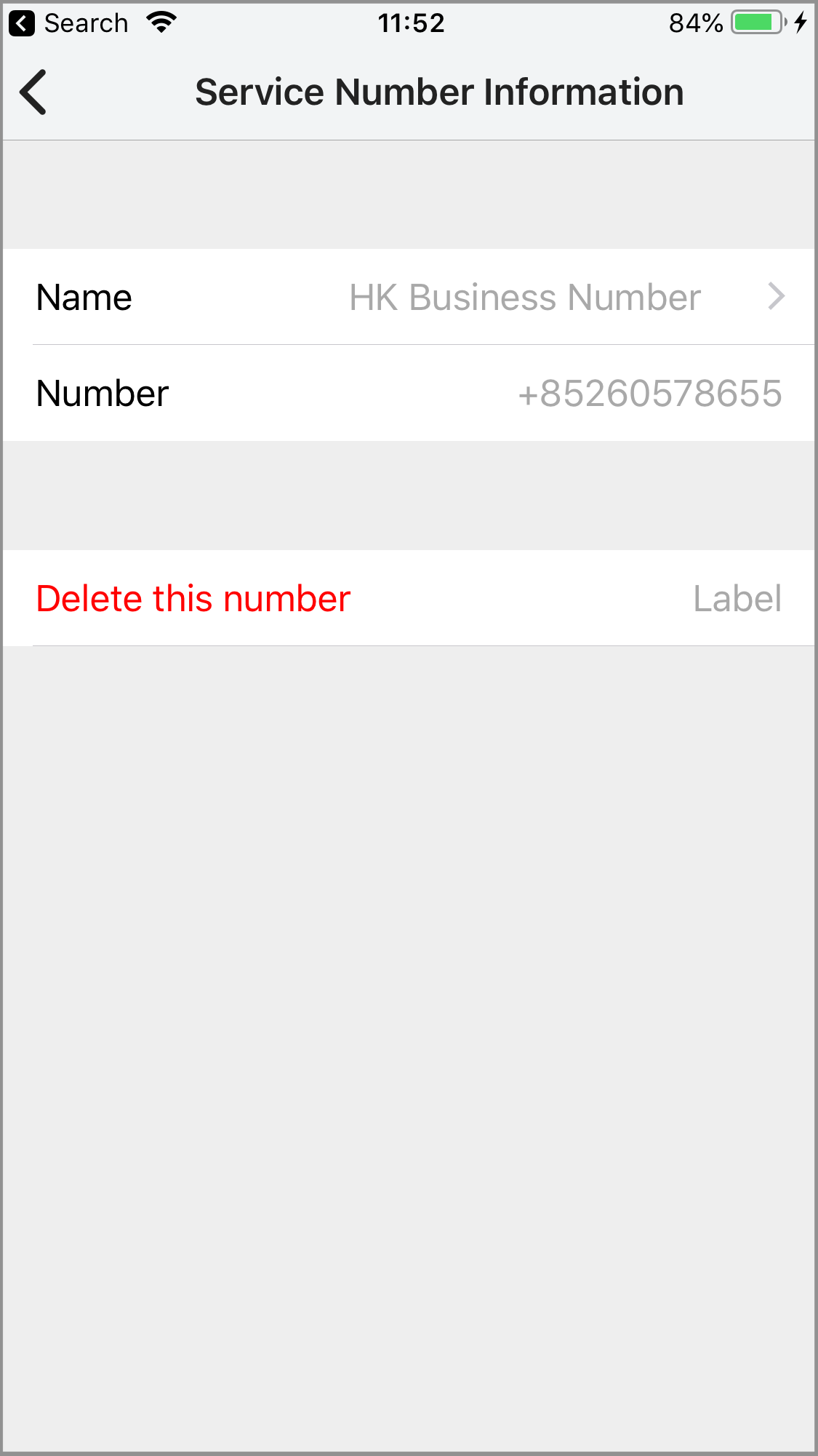Delete Service Number