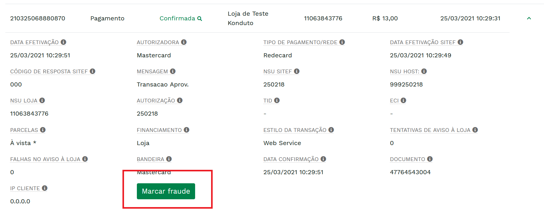 "Marcar fraude" -no-filter