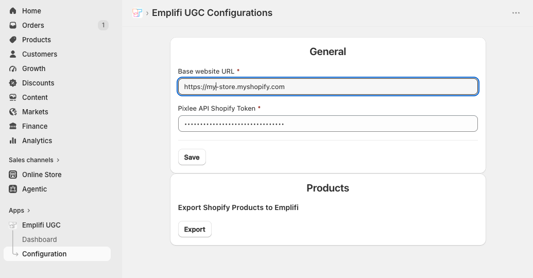 App General Configuration screen