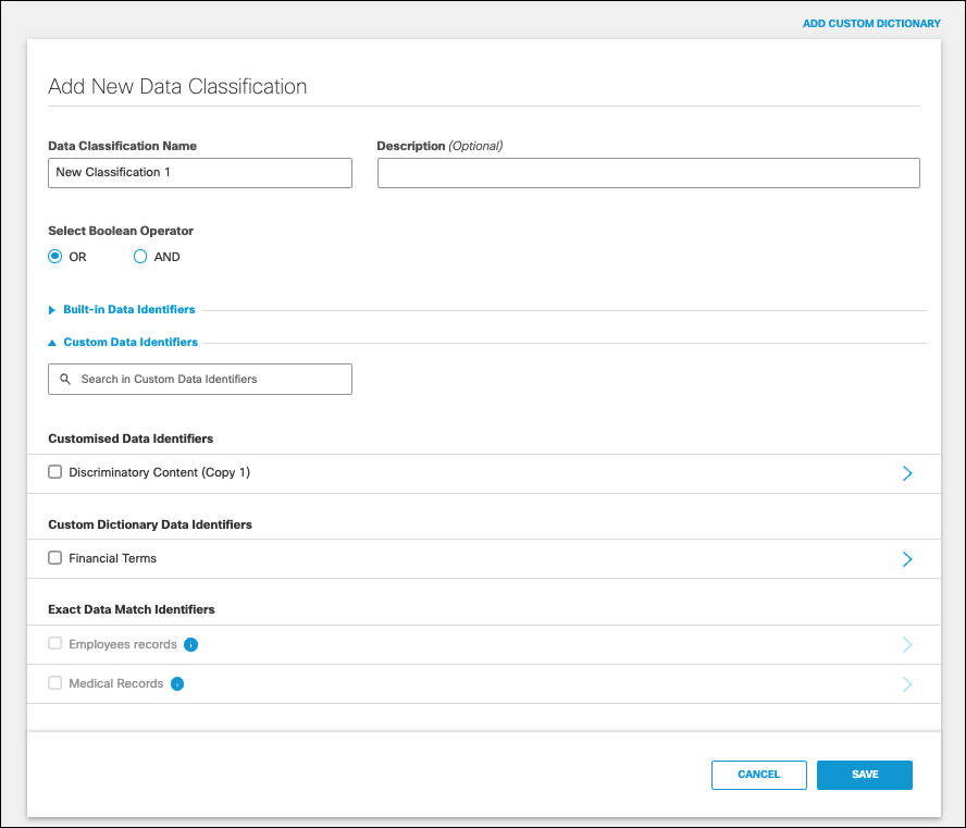 Create a Data Classification Without a Template
