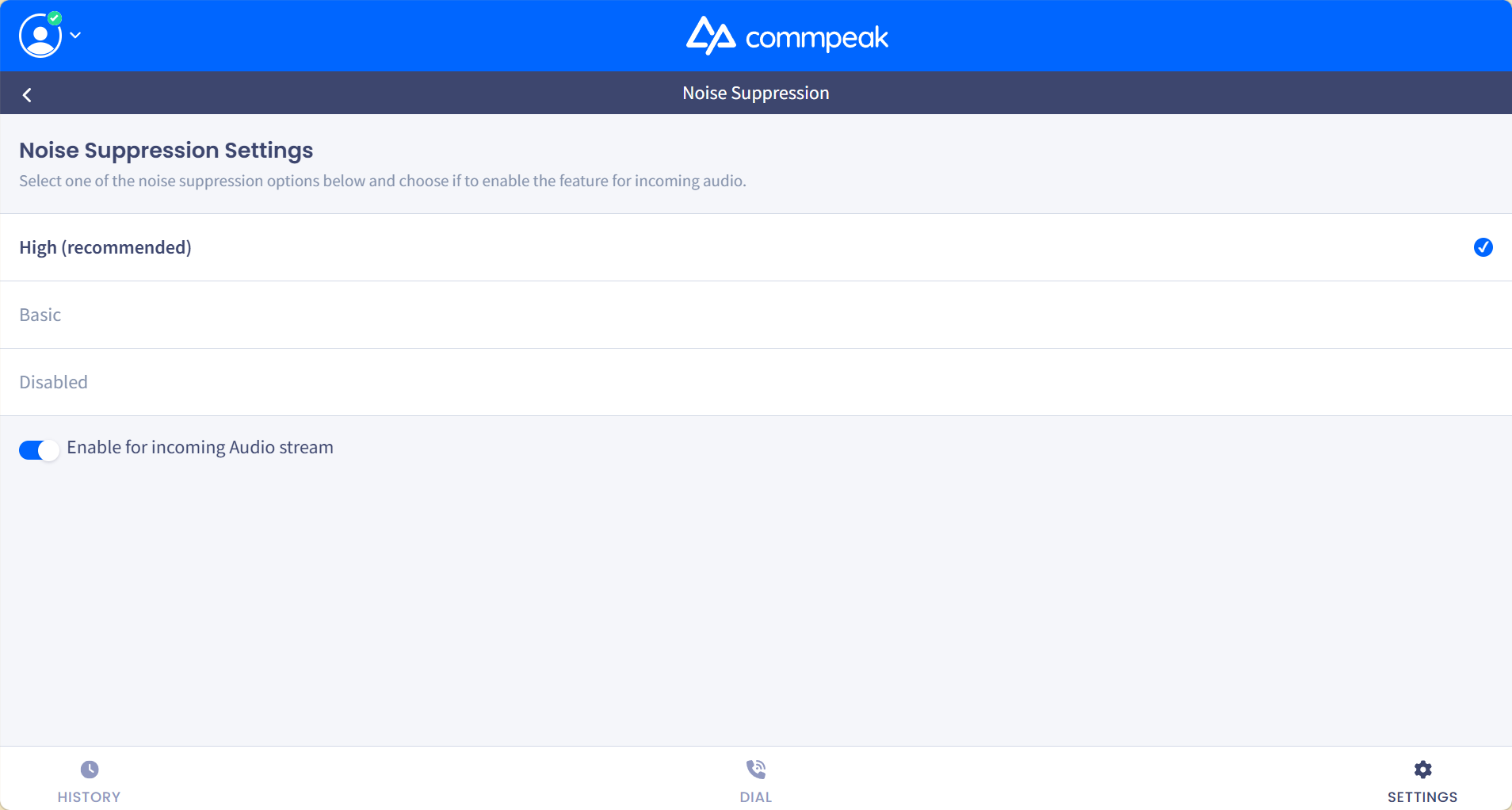 Screenshot of the Noise Suppression options