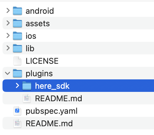 Screenshot: The content of the HERE SDK plugin folder.