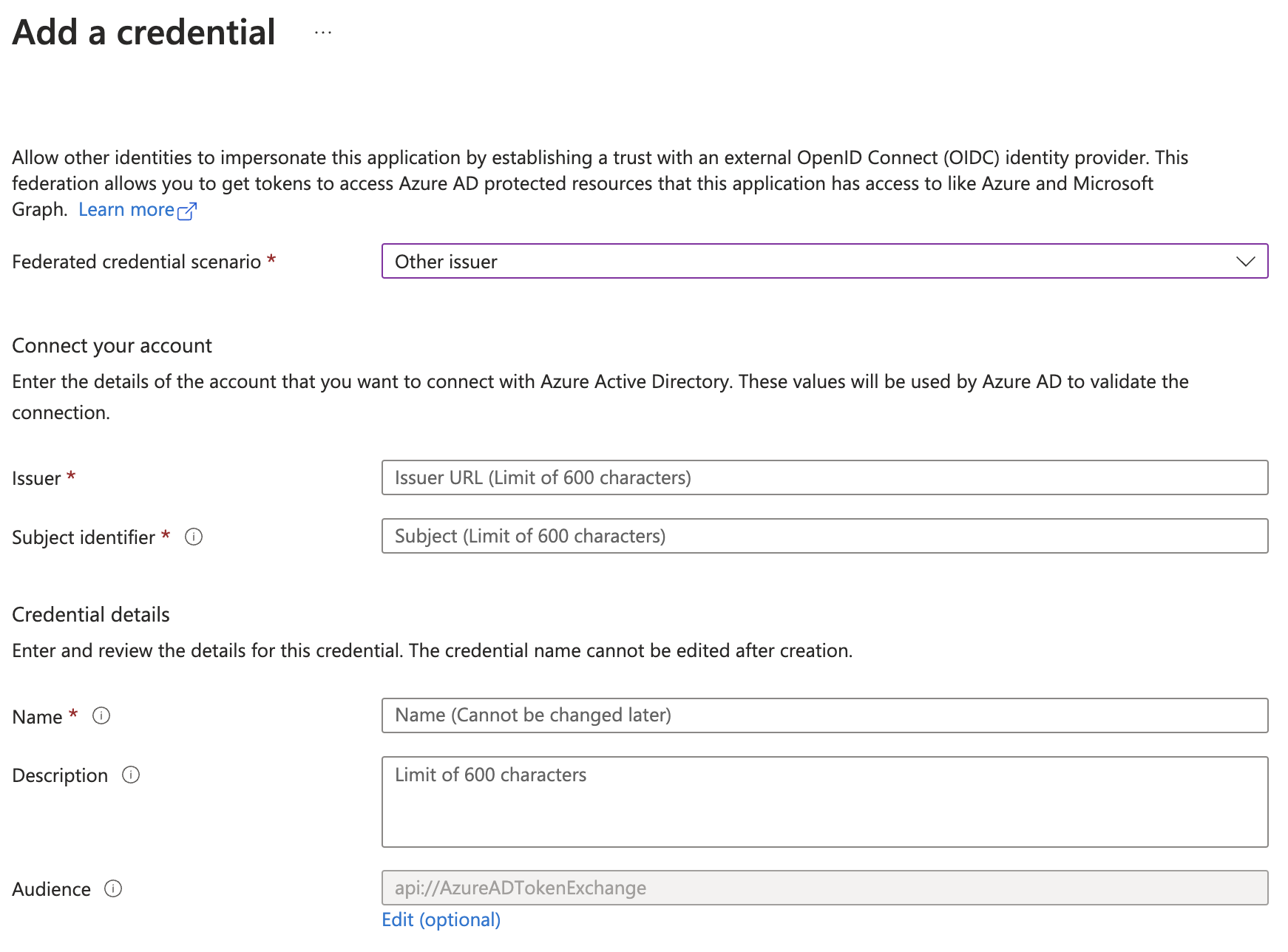 Adding a federated credential