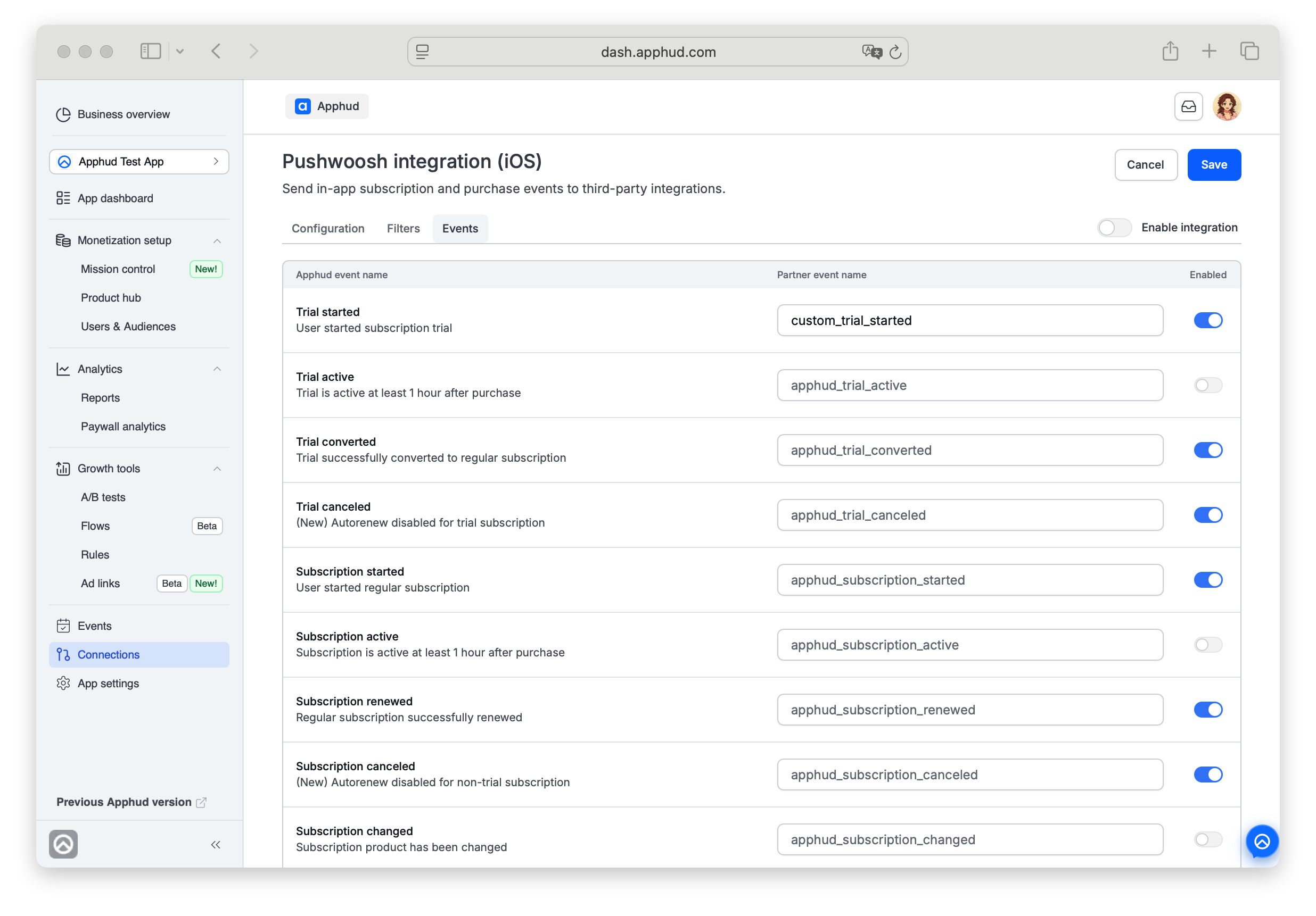 Apphud - Pushwoosh events configuration