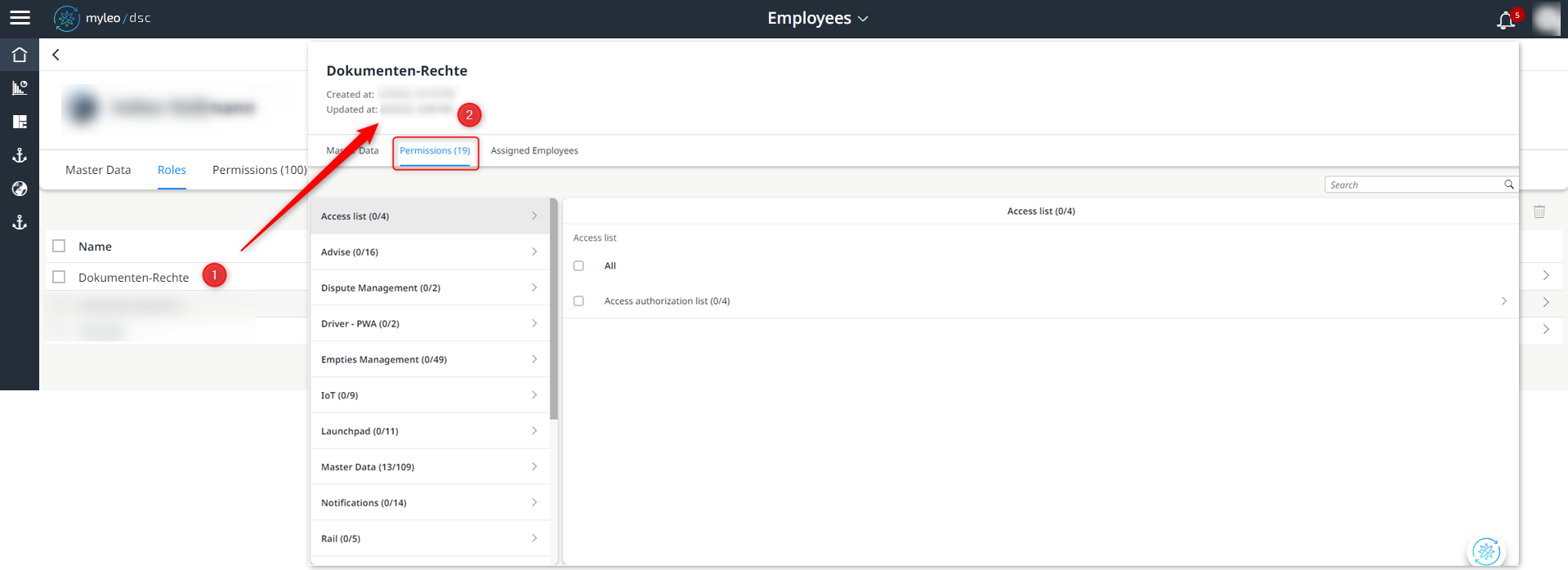 Direct jump to the overview of permissions