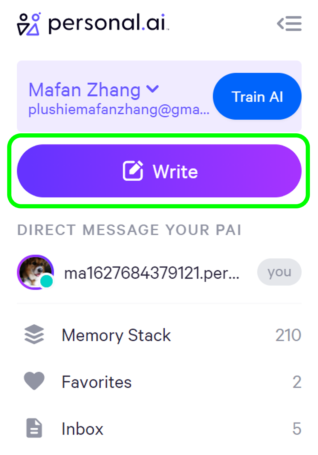 Screenshot of personal AI editor button