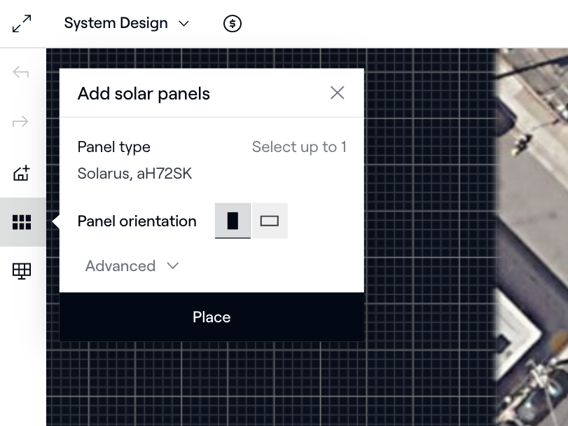 The preferred panel for this project is set to Solarus AH72SK, the only choice that AutoDesigner in Sales Mode gives to your user.