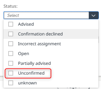 Option of filtering according to the status ‘Unconfirmed’