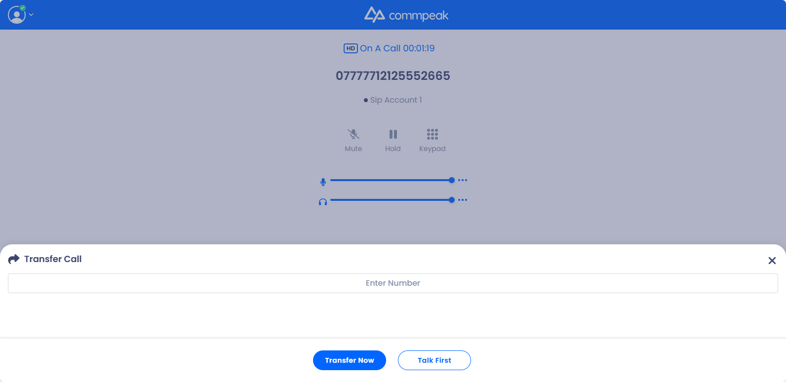 Screenshot of the Transfer Call option